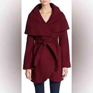 T Tahari Burgundy Double Face Wool Shawl Wrap Coat